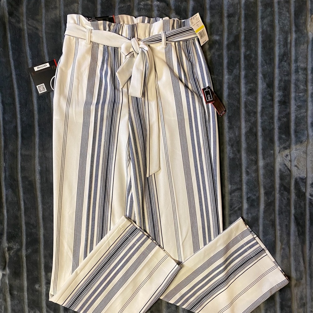 BBJ High waisted Cream Navy striped Pants Medium